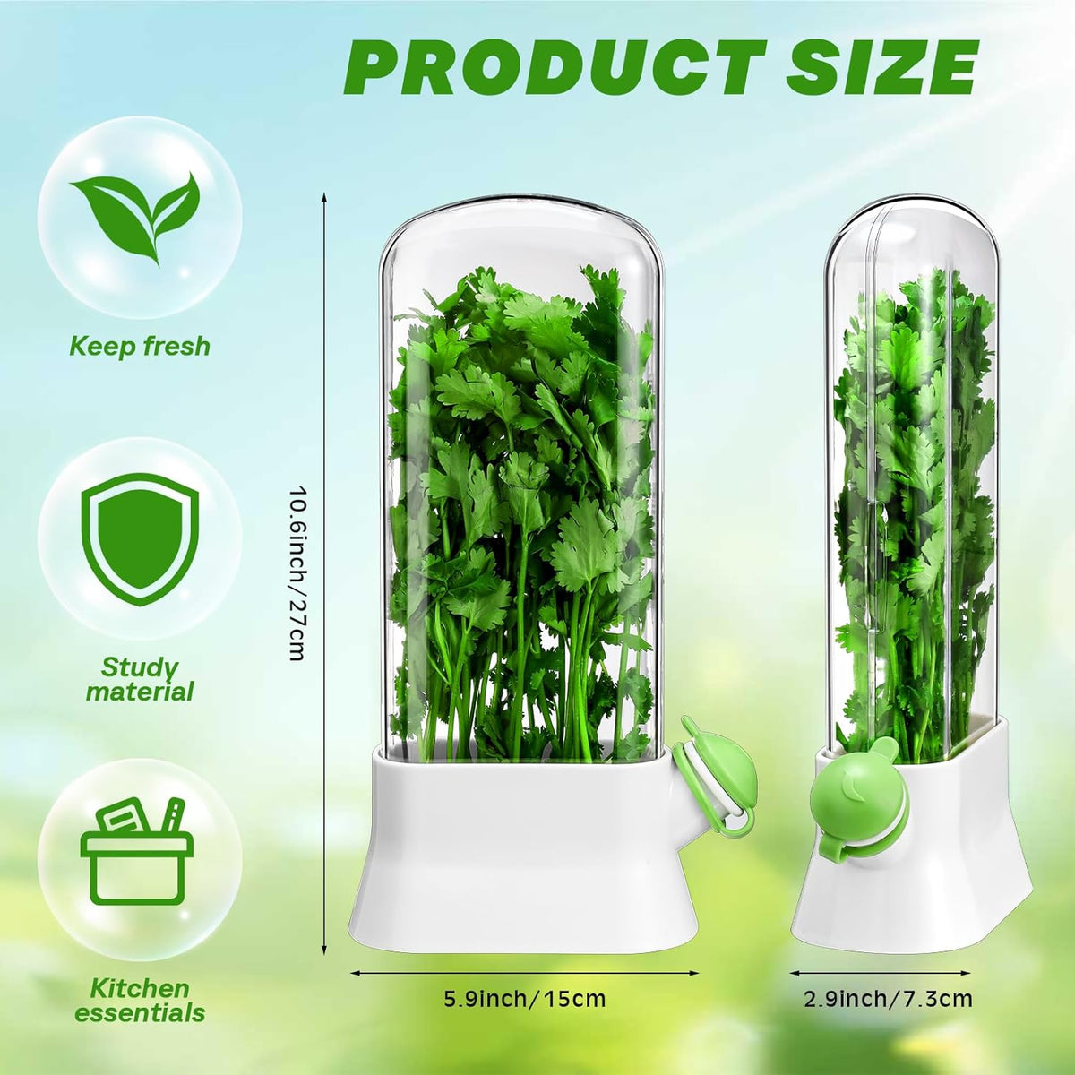 Baderke 2 Pieces Herb Saver for Refrigerator Herb Keeper Herb Storage Containers Herb Saver Pod for Cilantro, Parsley, Asparagus, Keeps Vegetables for 2-3 Weeks(White)