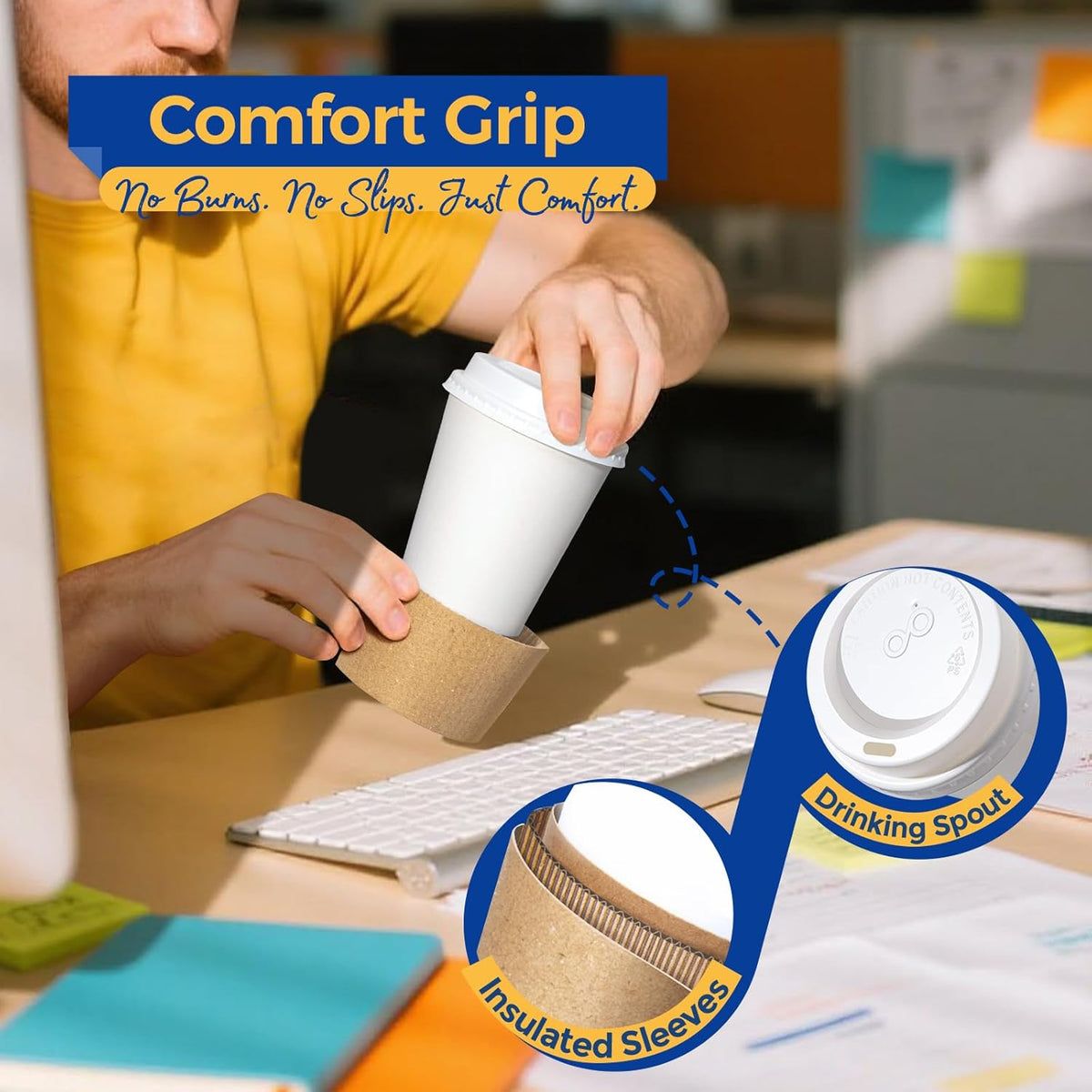 Fit Meal Prep 500 Pack 8 oz Disposable Coffee Cups with Lids, Sleeves, Leak-Proof To Go Coffee Cups with Lids, Durable Hot Paper Cups for Home, Office, Party, Business