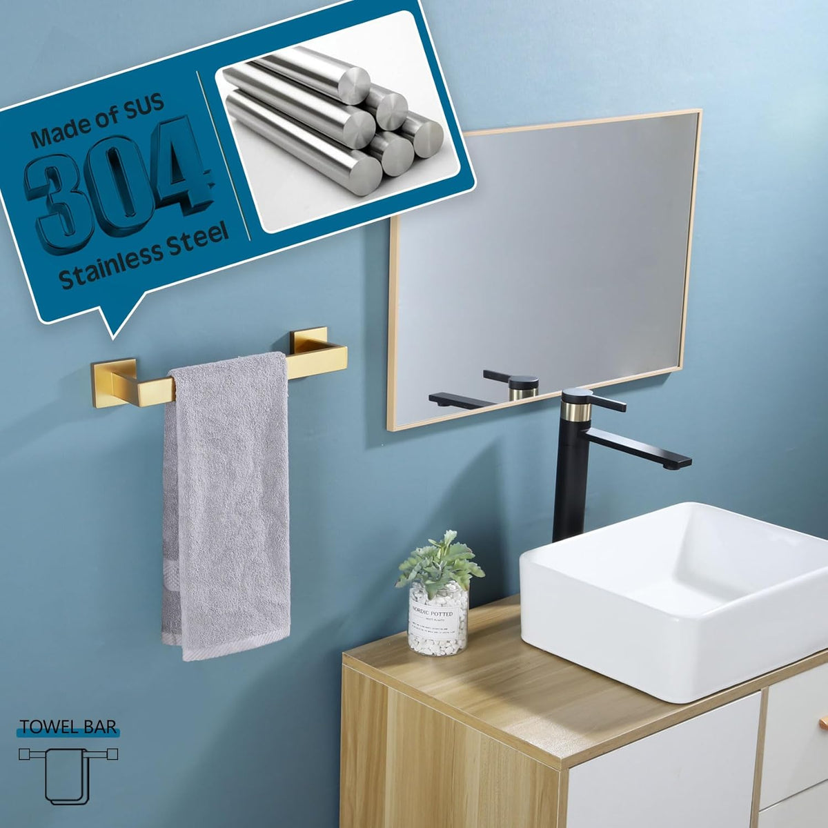 KOKOSIRI 12 Inch Hand Towel Holder Bath Towel Bar Kitchen Dish Cloths Hanger Stainless Steel Wall Mount, Brushed Gold, B4003BG-L12