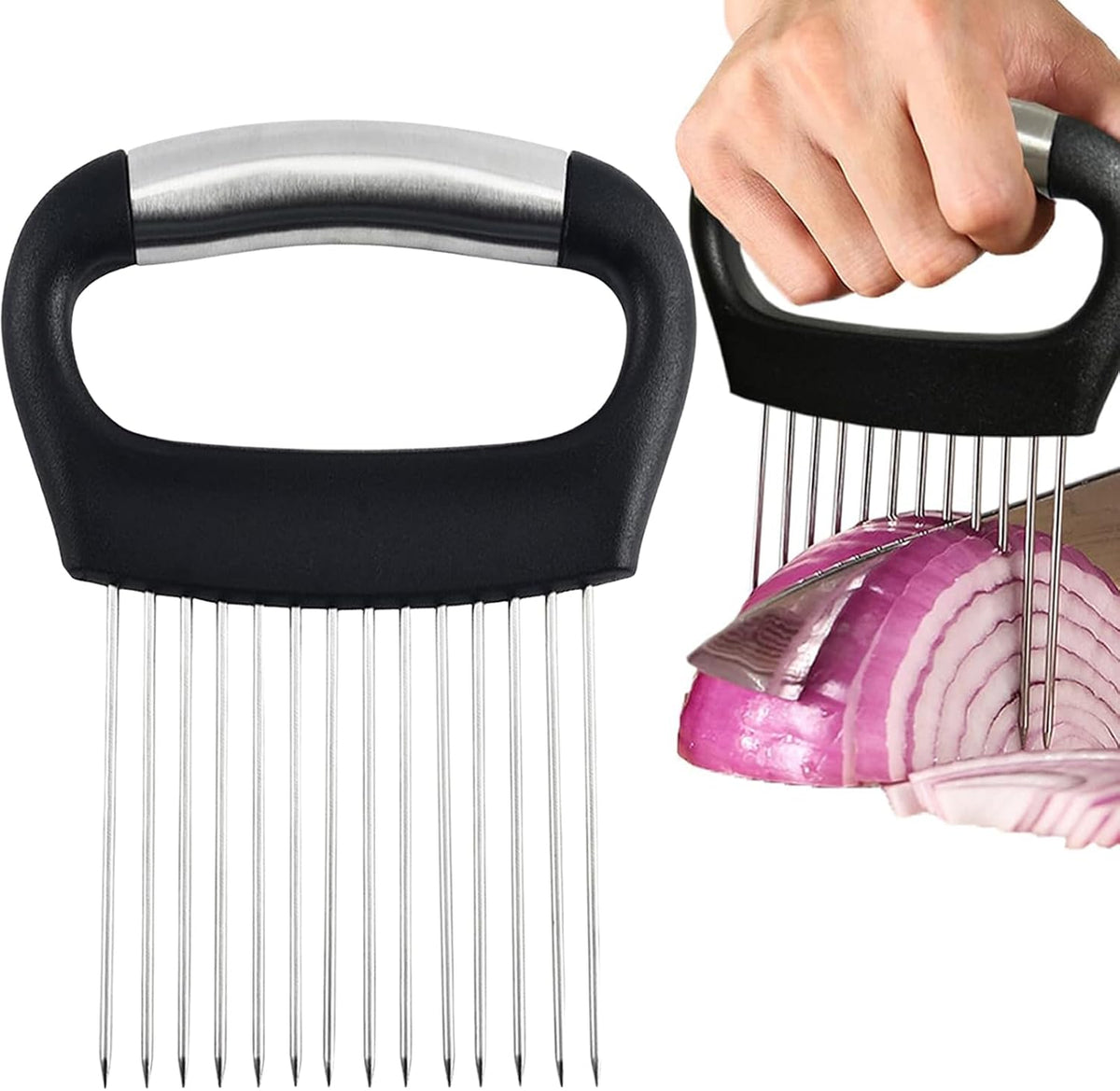 Onion Holder for Slicing,Tomato Slicer for Home Use Tool,Stainless Steel Onion Slicer Holder Chopper,Food Slicer Assistant Tool, Guide for Onion