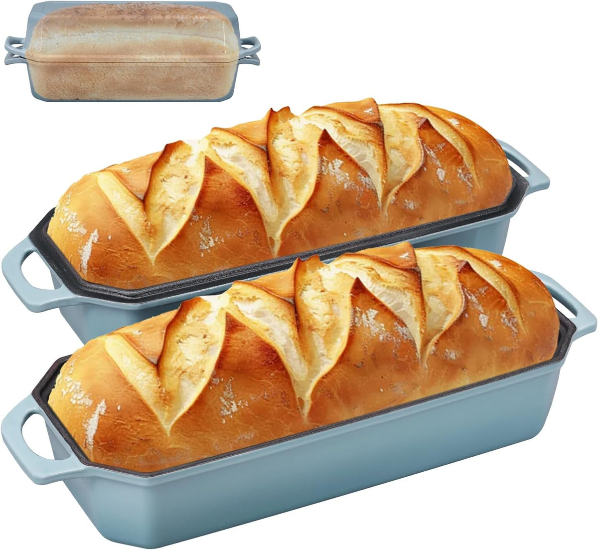 Bread Pan Cast Iron Loaf Pan with Lid Bread Loaf Pan 13x5 Inch Enameled Cast Iron Sourdough Bread Pan, LightBlue