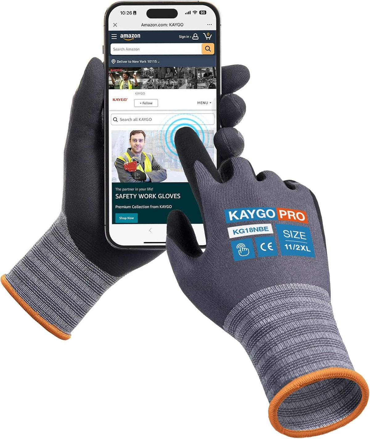 KAYGO Safety Work Gloves MicroFoam Nitrile Coated- 3 Pairs KG18NB, Seamless Knit Nylon Glove with full fingers Touchscreen, Ideal for Automotive, Home Improvement, Black, 2X-Large