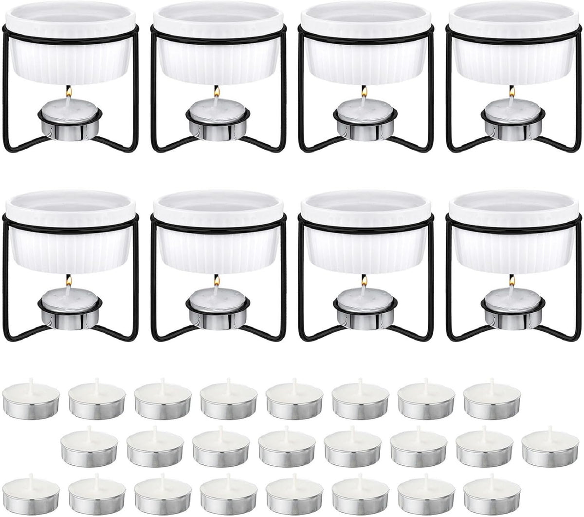 Treela 40 Pieces Ceramic Butter Warmers Set Included Butter Warmers Melter 32 Tealight Candles for Chocolate Cheese Fondue Crab Lobster Microwave Oven(White and Black)