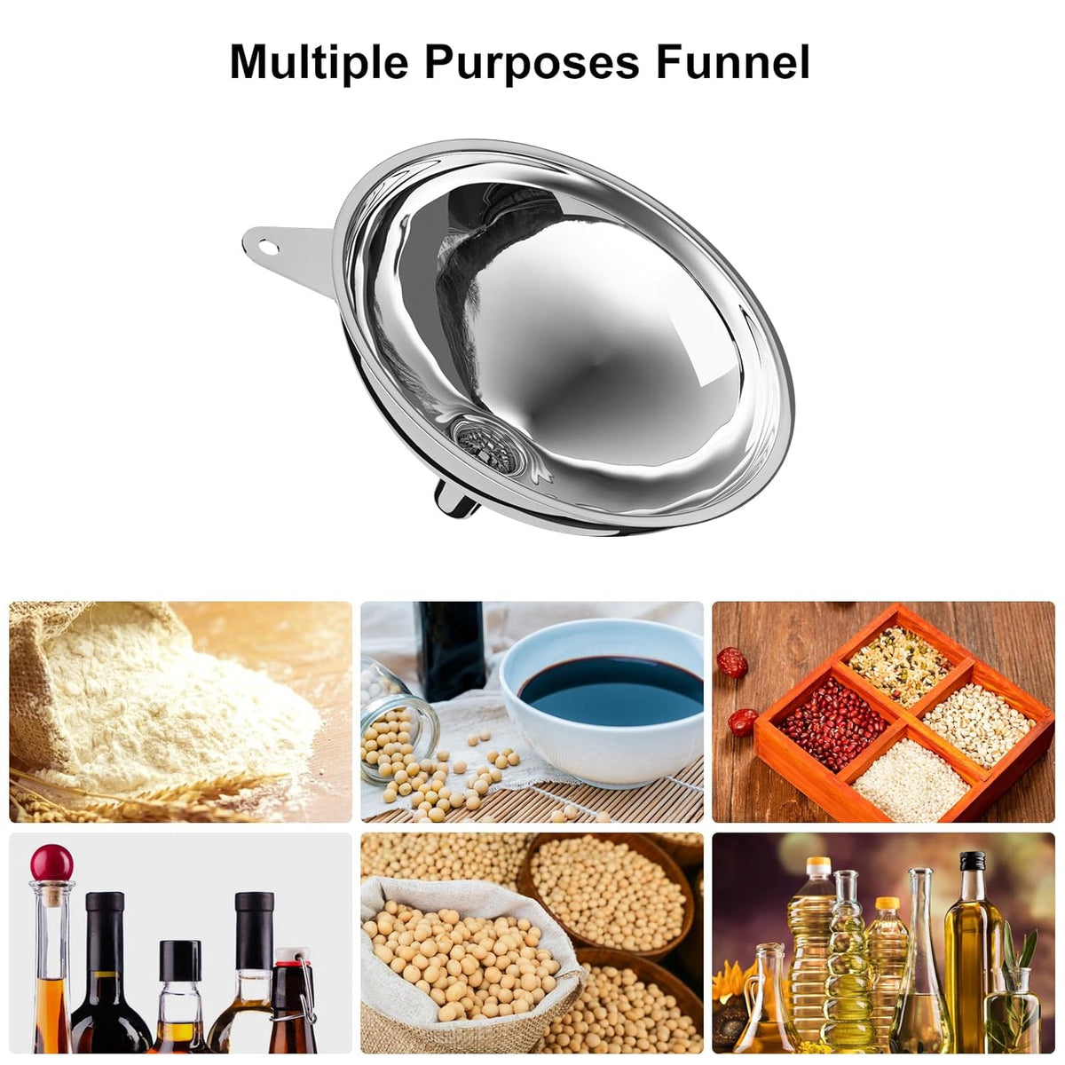 Stainless Steel Large Funnel (5.7"" X 0.55"" Mouth), Metal Funnel for Bottle Filling, Food Funnel for Oil, Juice, Wine, Coffee, Honey, Milk（Without Filter）