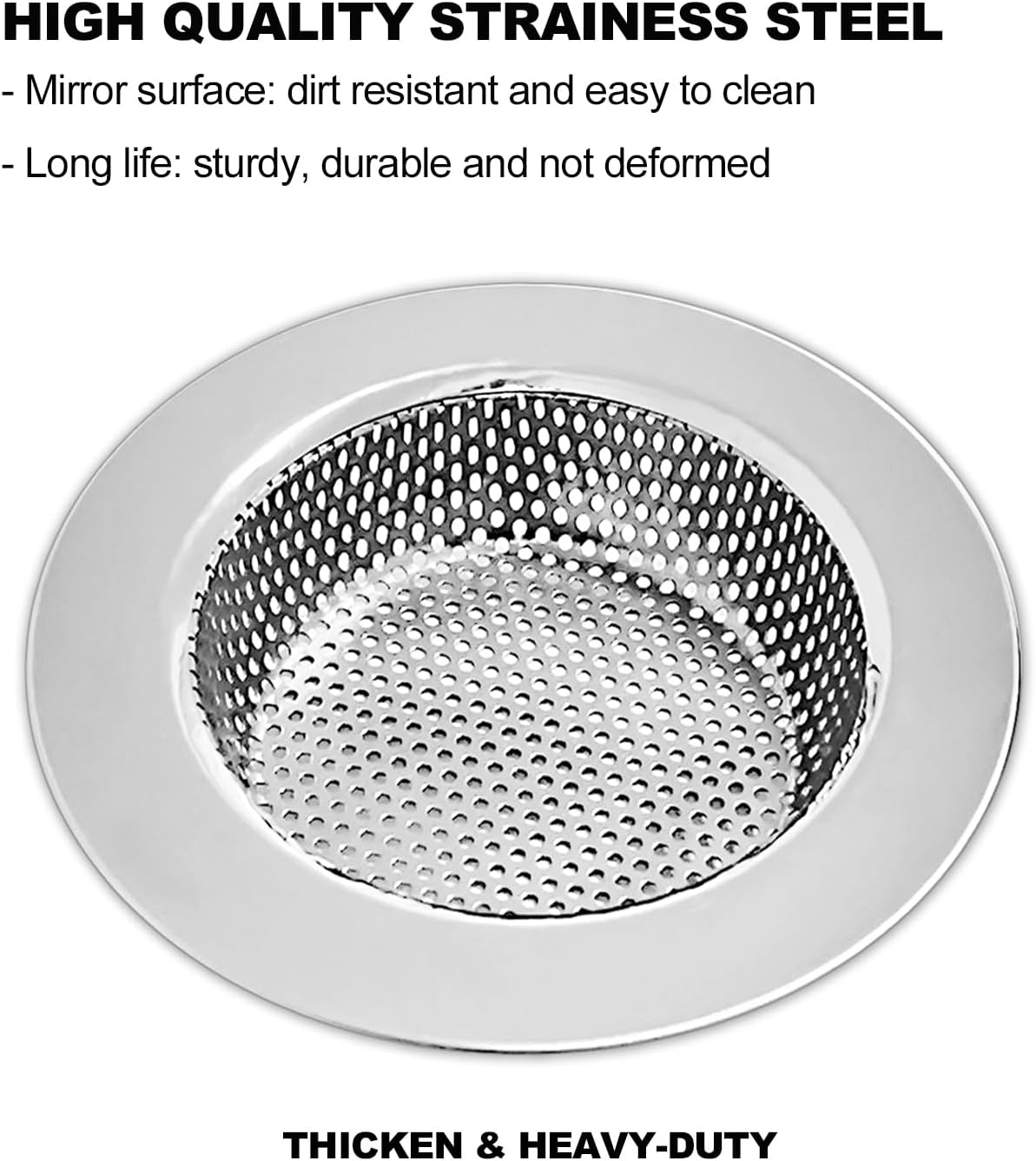 2PCS Kitchen Sink Drain Strainer/Catcher/Basket/Cover/Filter/Trap/Screen, Large Wide Rim 4.5" Diameter, Stainless Steel, Dishwasher Safe