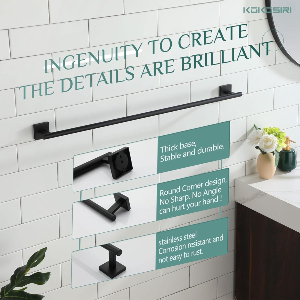 KOKOSIRI 32'' Towel Rails Bathroom Towel Bars Matte Black 32 Inch Bath Towel Holder for Washroom Kitchen Wall Stainless Steel B4005BK-L32
