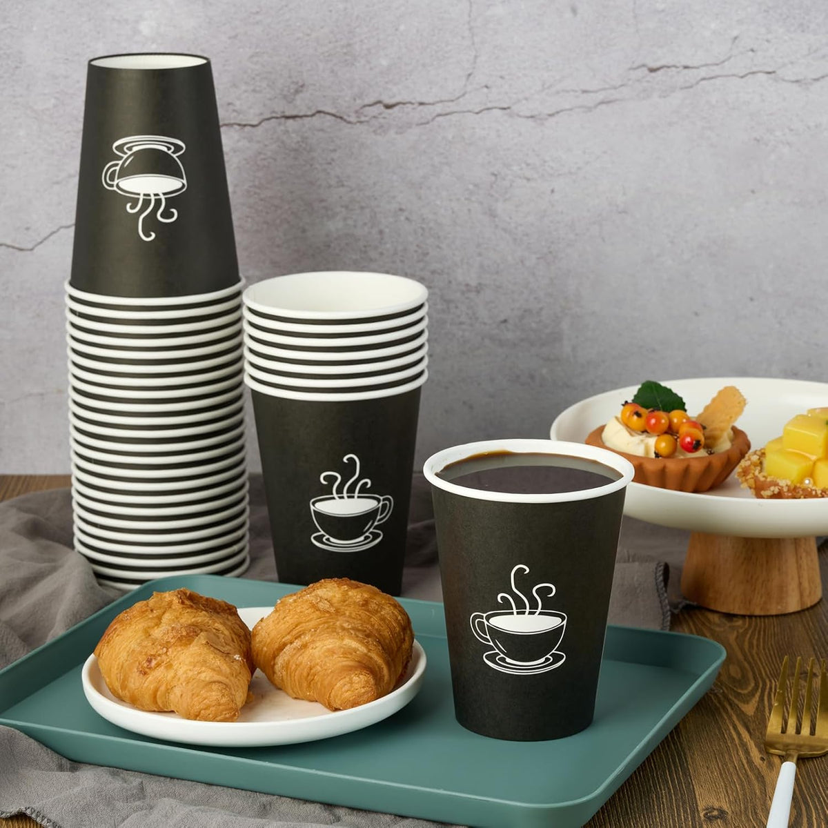 360 Pack 8 oz Paper Coffee Cups, Disposable Black Paper Cups for Hot Beverage, Drinking Water, Used for Cafes, Offices and Events