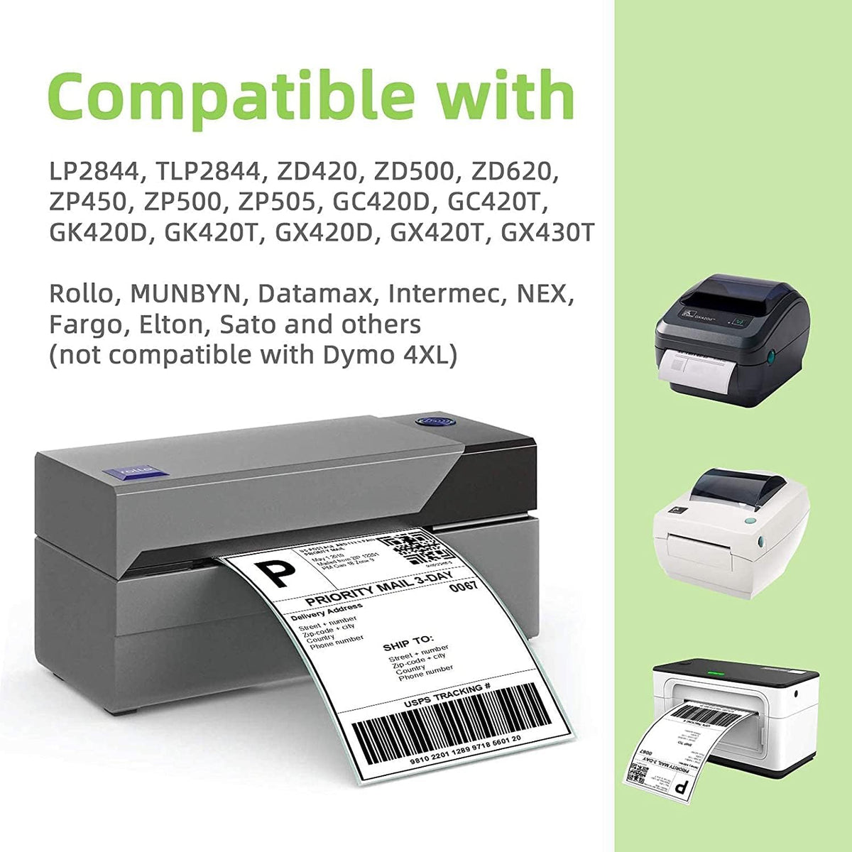 Compatible 2" x 1" Direct Thermal Labels Replacement for Barcodes Postage Address Shipping Compatible with Rollo & Zebra Desktop Printers Adhesive & Perforated (24 Rolls, 1300 Labels/Roll)