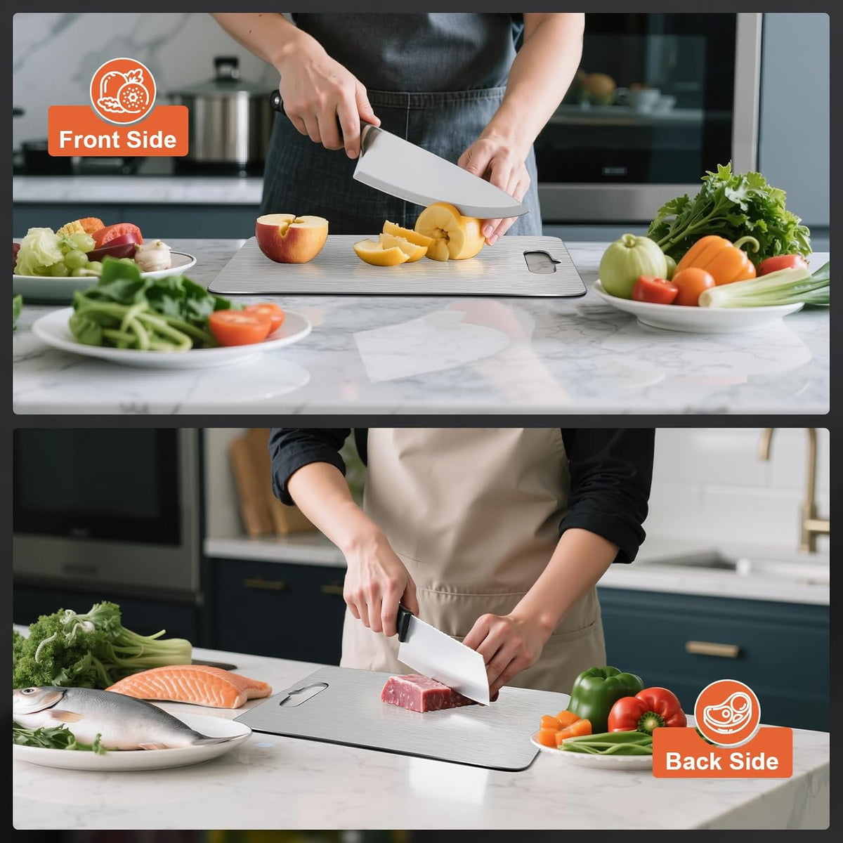 Titanium Cutting Boards For Kitchen, Double-Sided Food-Grade Kitchen Stainless Cutting Board, Non-Toxic & Non-Slip, Dishwasher Safe, Ideal For Indoor, Outdoor, Camping & Bbq Parties, L 15.4" * 11"