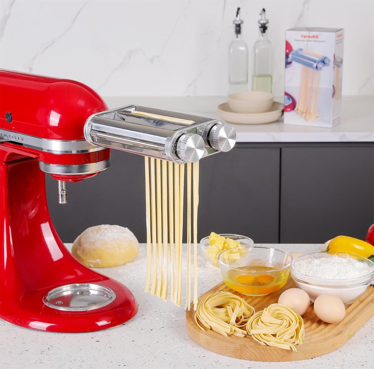 Pasta Maker Attachment for KitchenAid Mixers,3 in 1 Set Included Pasta Sheet Roller, Spaghetti and Fettuccine Cutter Accessories
