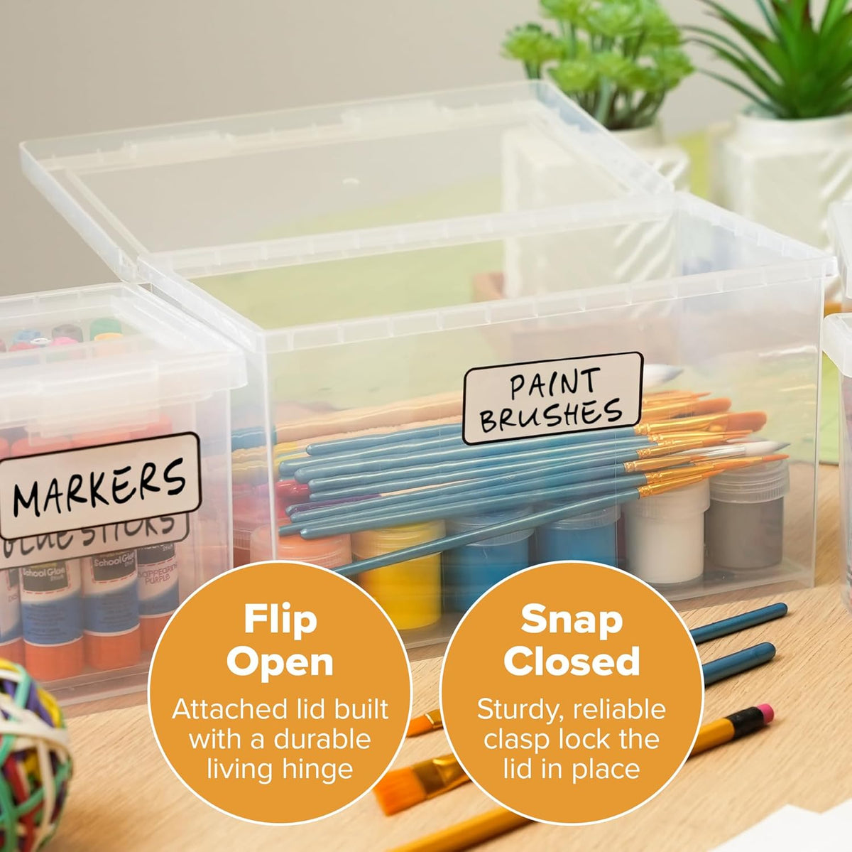 Bostitch Konnect Storage Containers with Lids, Organizer, Clear Plastic Box, Stackable Nesting Bins, Large, 2 Pack