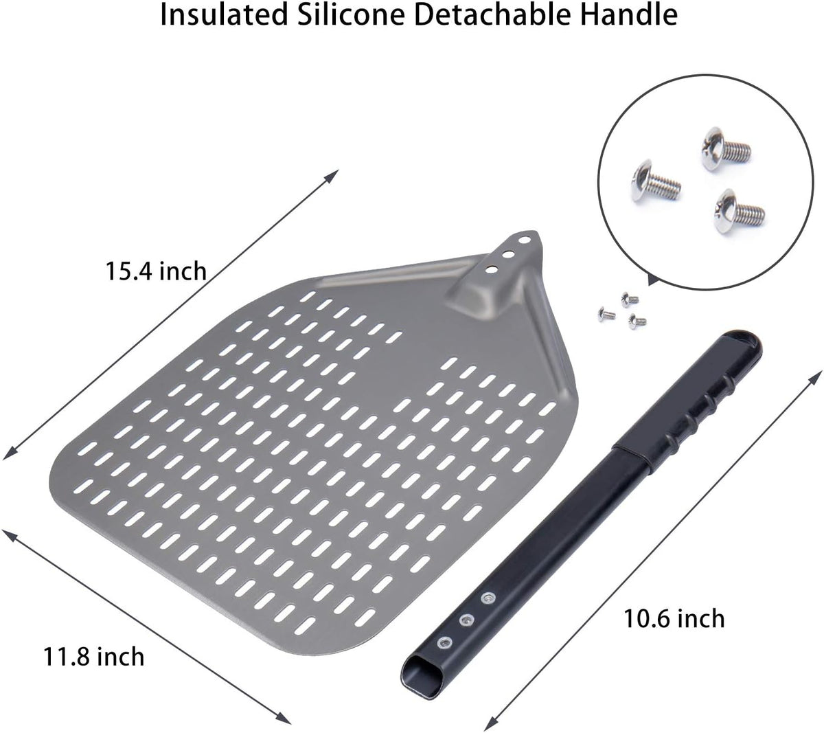 12-Inch Perforated Pizza Peel: Hard Anodized Aluminum Pizza Spatula with Silicone Handle, Professional Large Pizza Turning Peel, Pizza Paddle, 26-Inch Overall