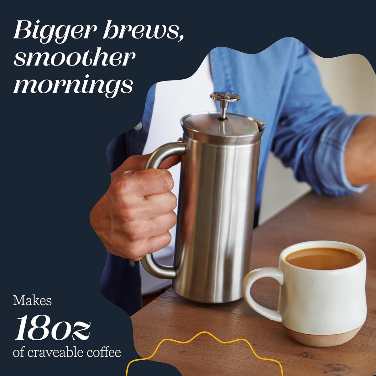 ESPRO P7 French Press Coffee Maker - Double-Walled Stainless Steel Insulated with Micro-Filter, 18 Oz, Brushed Stainless Steel