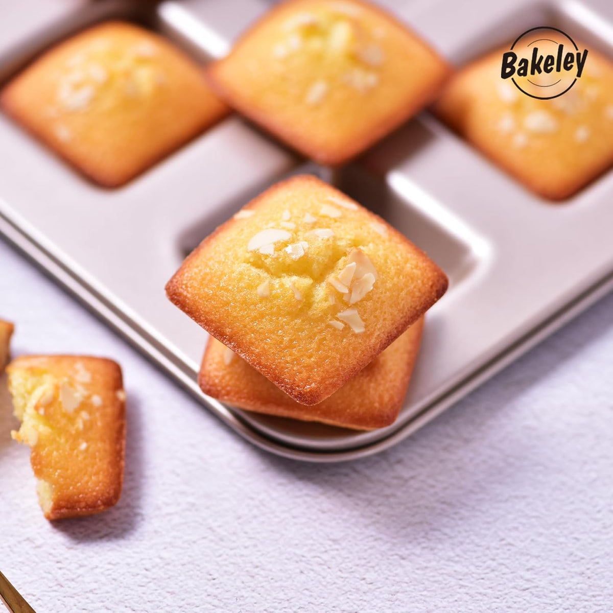 Financier Cake Pan, 9-Cavity Non-Stick Square Muffin Pan Biscuits Cookies Bakeware for Oven Baking (Champagne Gold)