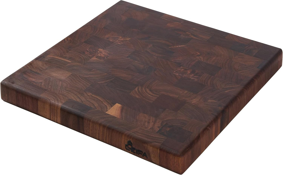 American Dark Walnut Wood Cutting Board Large, Square 14x14 x1.2in for Kitchen and End Grain Butcher Block Finished with Linseed Oil, Beeswax, Carnauba wax & Lemon Oil