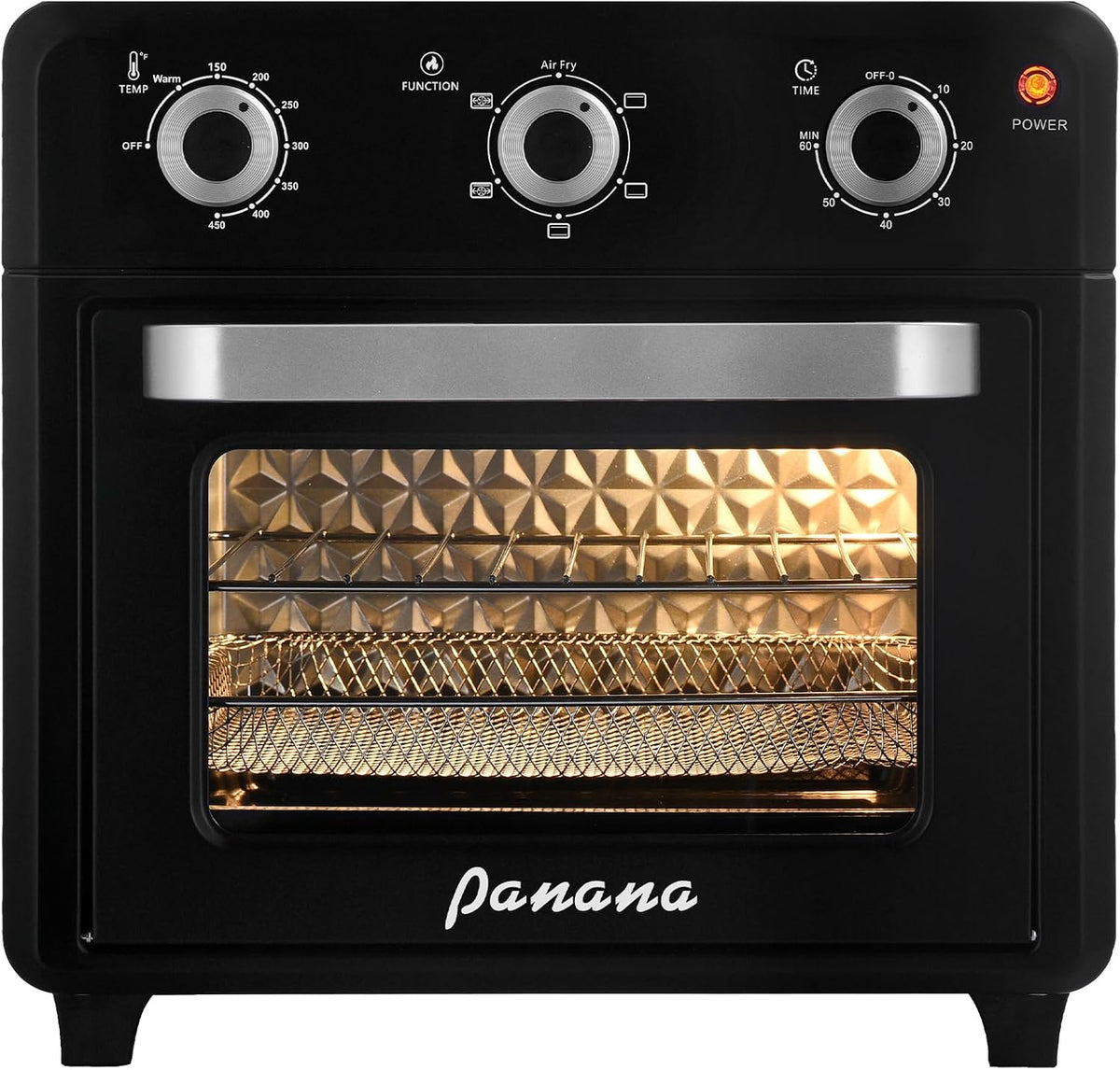 Panana Air Fryer + Convection Toaster Oven, 6-in-1 Air Fryer Toaster Oven Combo 1400W, 21QT Airfryer Convection Oven Countertop, Bake, Roast, Reheat, Broil, Dehydrate, (Black)