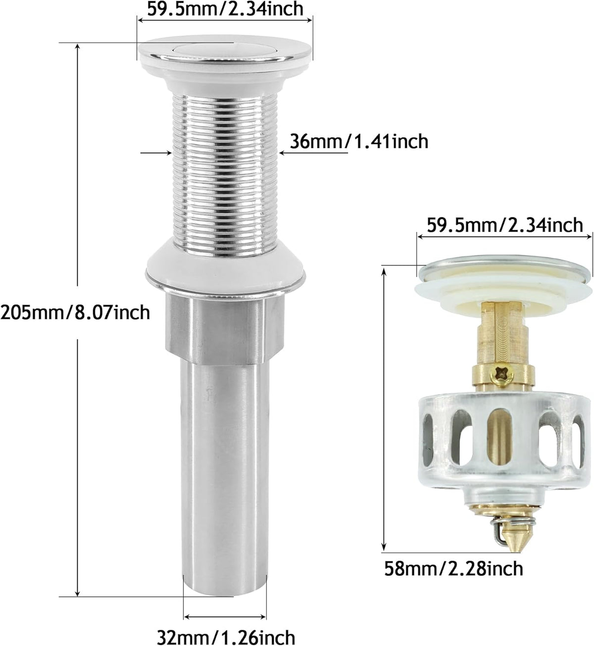 Bathroom Sink Drain,Drain Stopper Bathroom Sink Without Overflow,Small Cap Pop Up Drain Assembly with Detachable Strainer Basket,Built-in Anti-Clogging, Stainless Steel Nut Brushed Nickel