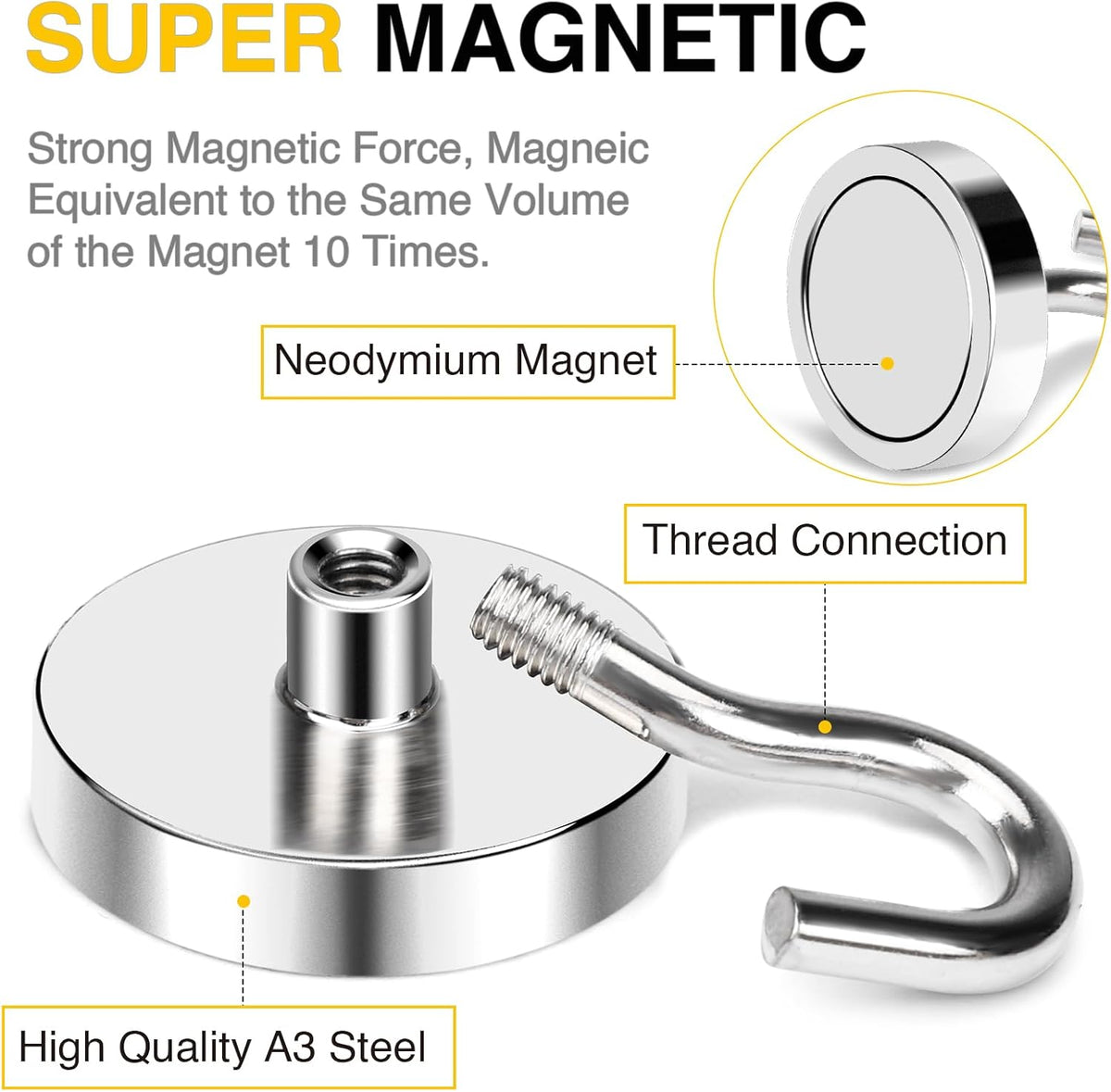 DIYMAG Outdoor Hooks for Hanging String Lights, Magnetic Hooks Strong 118lbs+ Hanging Party Light Wall Cable 2025 Cruise Cabin Ship Essentials Heavy Duty Strong Magnets for Outside Grill 10PCS