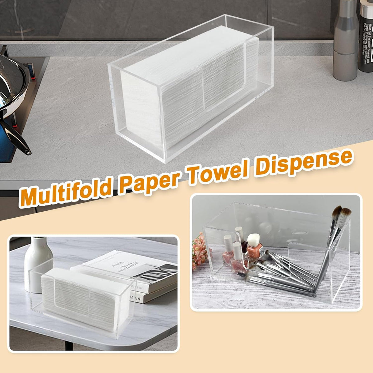 4Pack Acrylic Paper Towel Dispenser, Napkin Holder for Bathroom, Kitchen & Countertop – Paper Towel Holder Z-Fold/C-Fold/Multi-Fold Holder, Shatter-Resistant & Space-Saving (4)