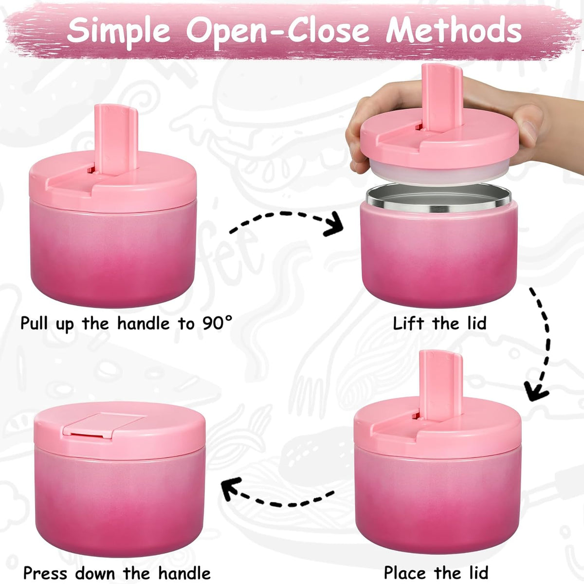 12oz Insulated Vacuum Food Jar with Buckle Lid Wide Mouth Soup Thermo for Hot Food Kids Leakproof Stainless Steel Lunch Container (Gradient Pink, 12OZ)