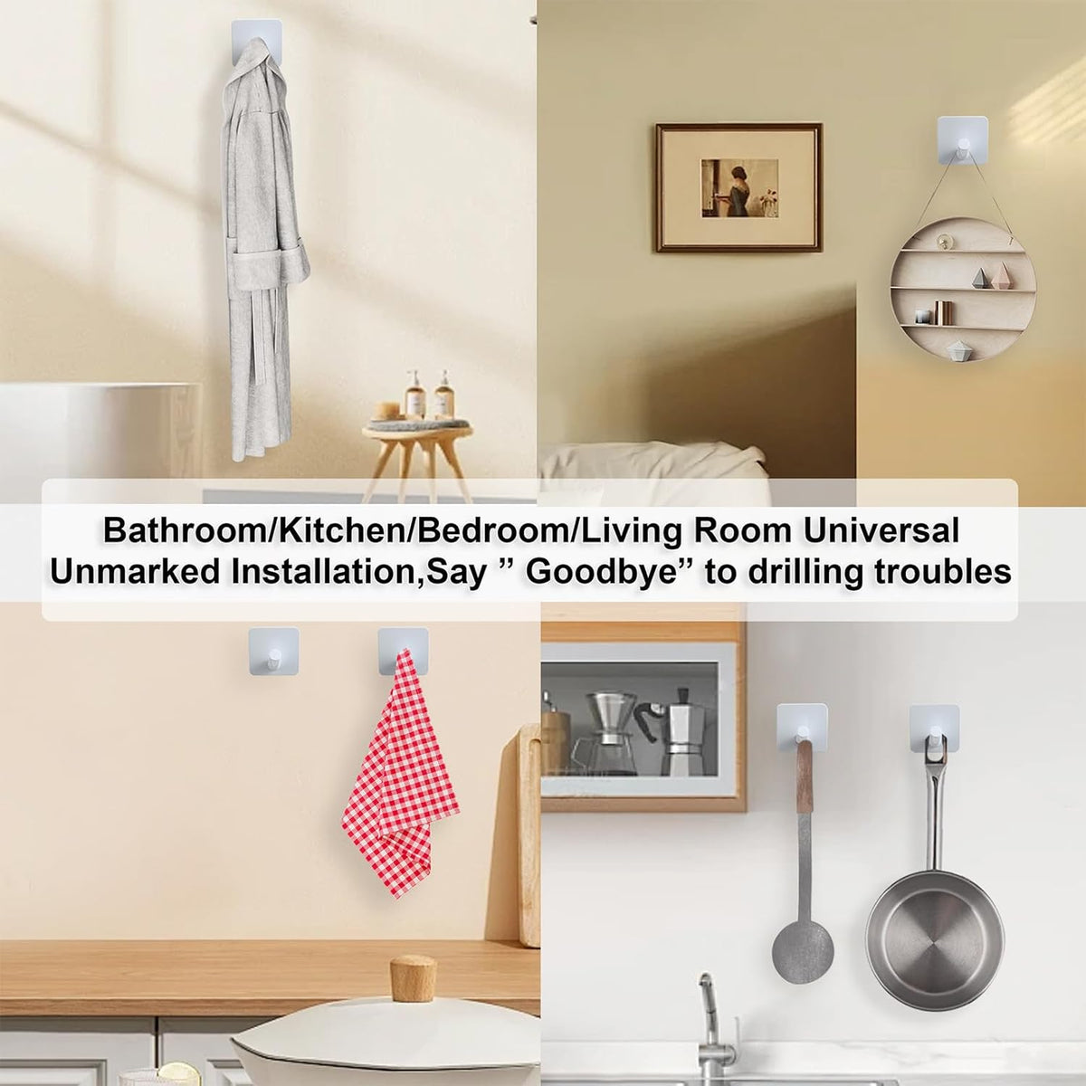 Aluminum Wall Hooks, No Drill Damage-Free Adhesive Hook, Product for Hanging Heavy Duty for Bathroom Kitchen Home (Slanting Square White Hook, 4)