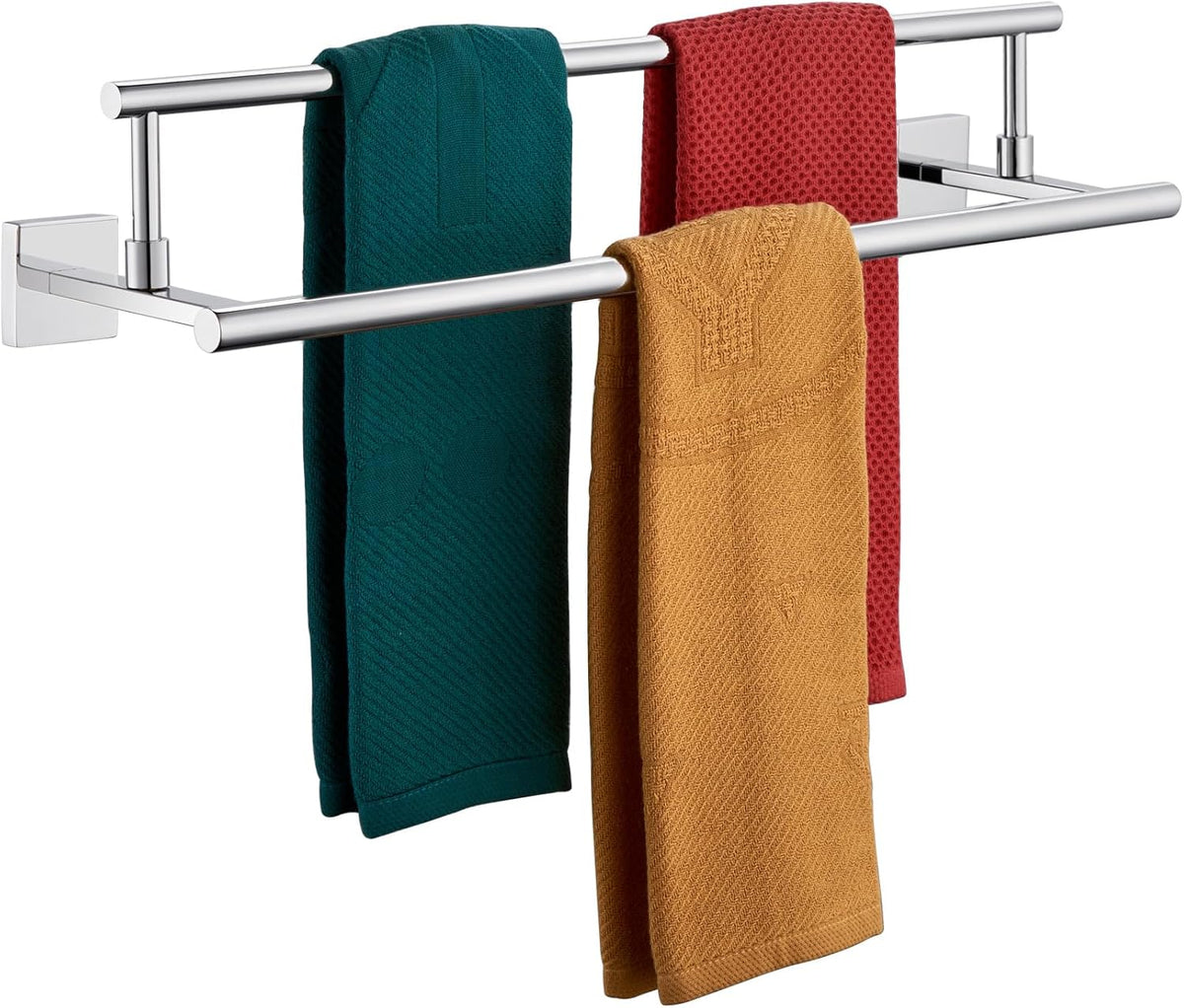 KOKOSIRI Towel Holder 24-Inch Bathroom Double Bath Towel Bars Kitchen Rack Wall Mounted Polished Chrome Stainless Steel B5009CH-L24