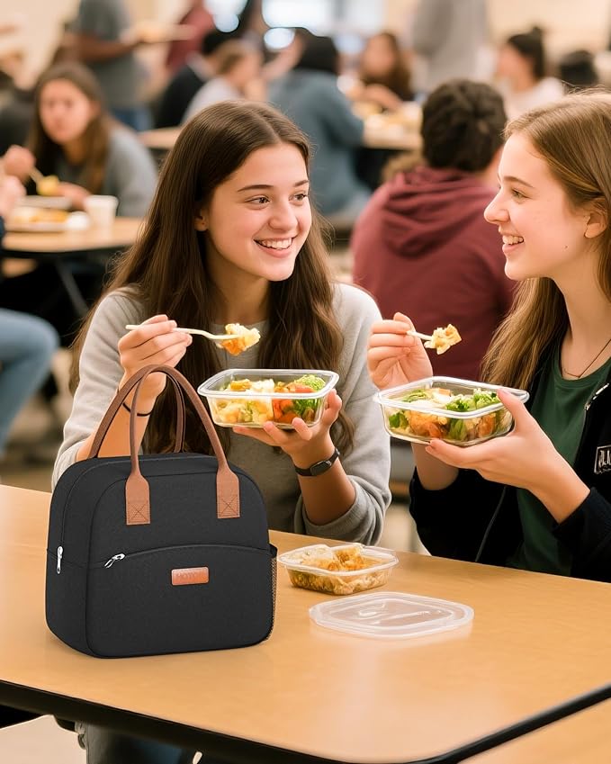 HOTOR Lunch Bag for Women & Men - Wear-Resistant Insulated Lunch Box with Large Capacity, Multi-Functional Cooler Bag for Office, Picnic, Black, 10L,10.60" x 5.90" x 9.50"