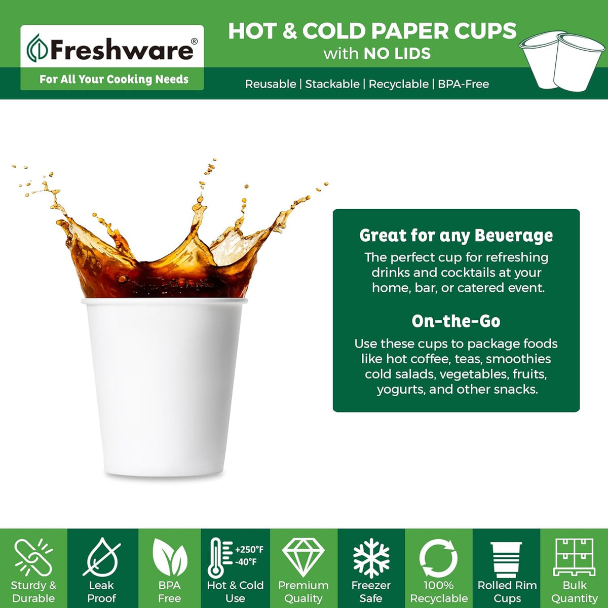 Freshware Coffee Cups 4 oz [300 Pack] Disposable Paper Cups for Mouthwash Cups, Hot Paper Coffee Cup, Ideal for Bathroom Cup
