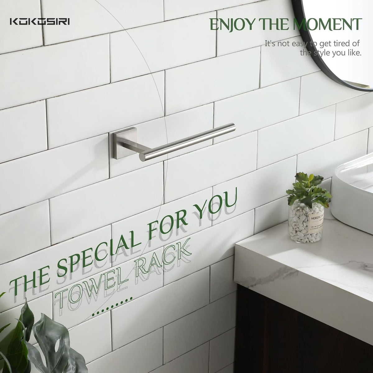 KOKOSIRI Bathroom Hand Towel Holder Brushed Nickel Bathroom Hardware, Suitable for Wall Mounted Towel Bar Screw in Stainless Steel, B3008BR