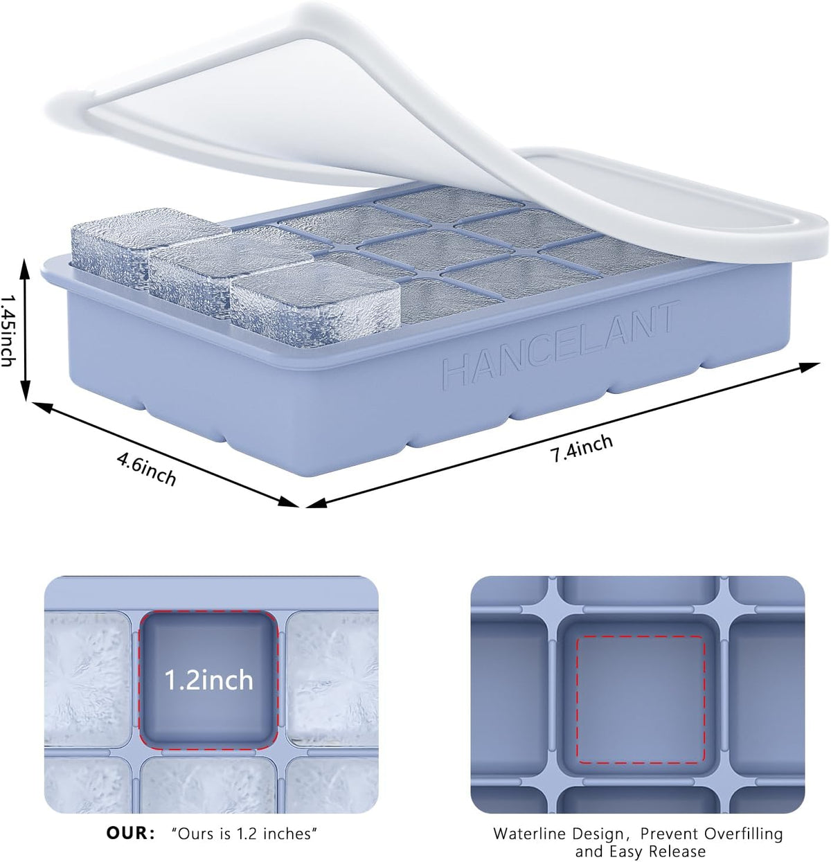 Silicone Ice Cube Tray 3 Pack, HANCELANT Ice Cube Mold, Ice Trays for Freezer with Lid for Whiskey, Baby Food, BPA Free, Easy Release