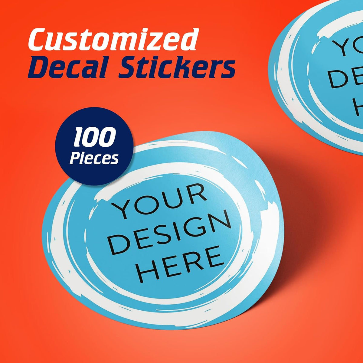 100 Custom Vinyl Stickers - Upload Your own Image, Text, Design, Logo - Personalized Logo Labels for Handmade, Packaging, Bottle, Jars, Candle, Brand Stickers (Blue Swirls, 6x6)