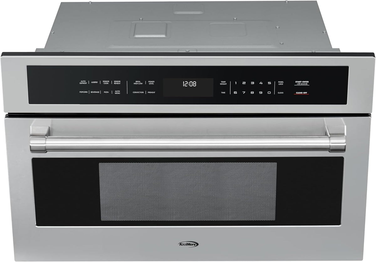 KoolMore KM-CWO30-SS Built-in Microwave with Convection Oven and Air Fryer, 1000W Power with 10 Levels, UL Listed Capacity in Stainless-Steel, 30 in/1.6 cu. ft, Silver