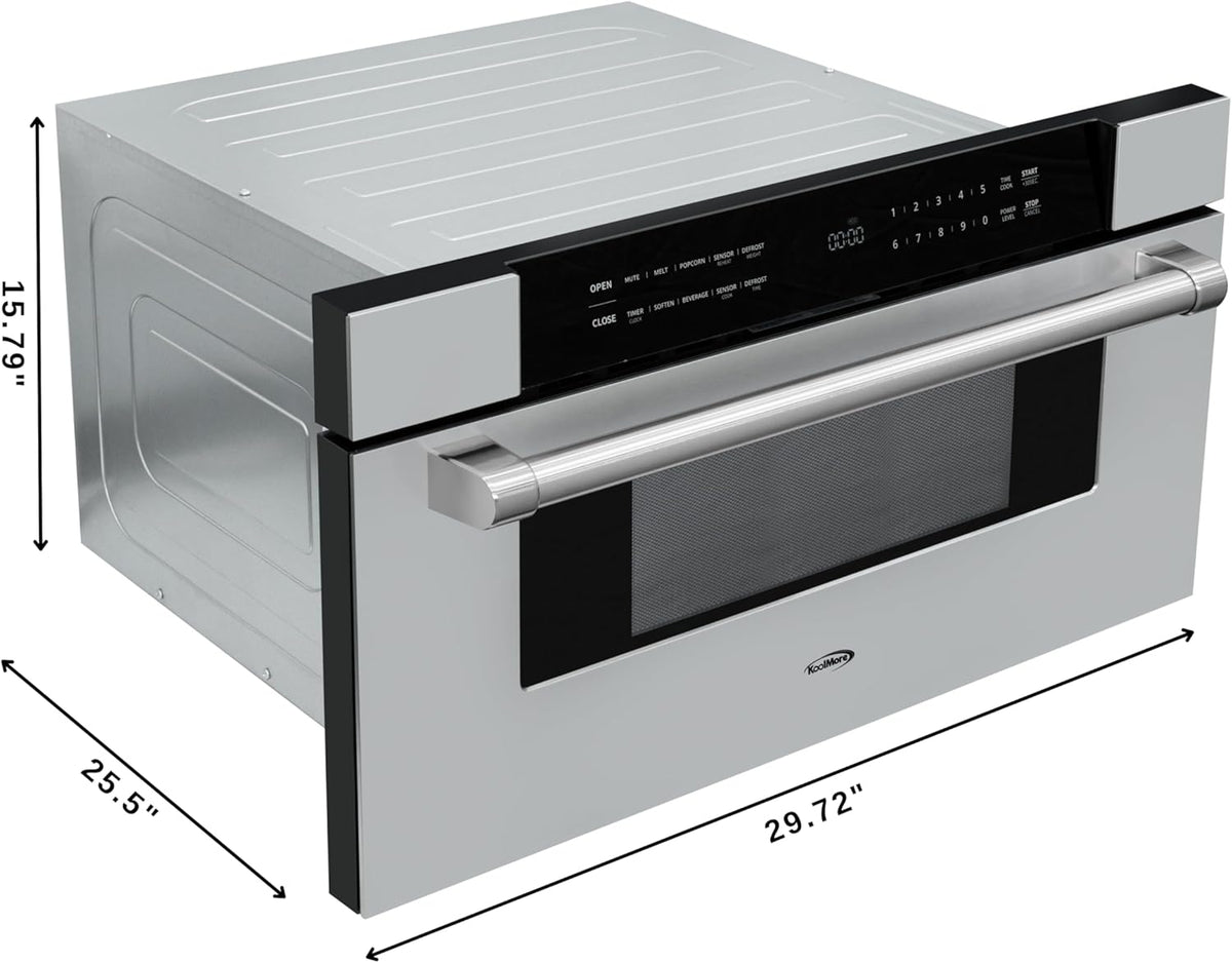 KoolMore KM-MD30-SS Microwave Drawer, Capacity in Stainless-Steel, 30 in/1.2 cu. ft, Silver