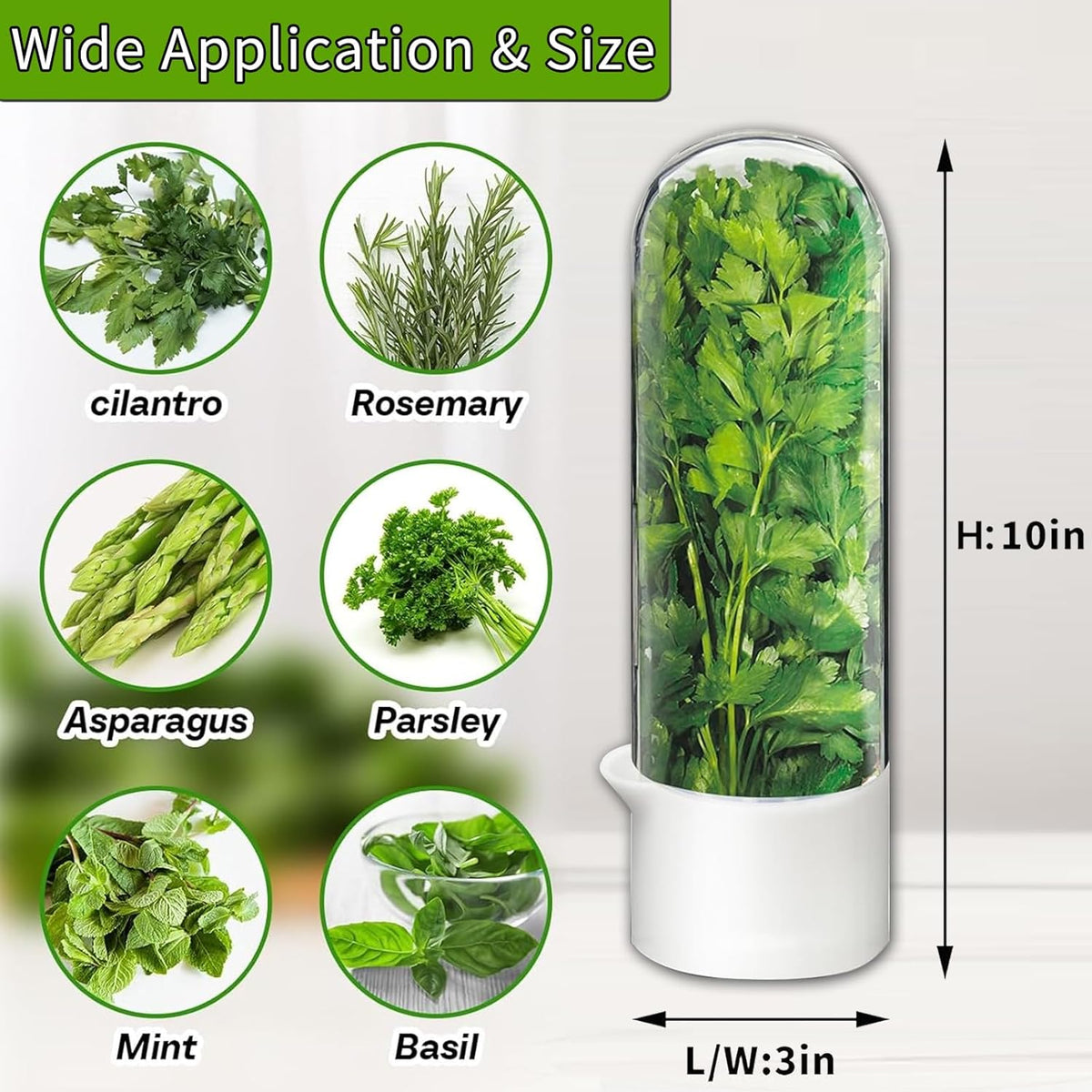 Herb Saver for Refrigerator, Herb Saver Pod Cilantro Containers for Refrigerator, Fresh Herb Keeper for Cilantro, Parsley, Asparagus, Mint, Keeps Greens Vegetables for 2-3 Weeks (Herb Keeper 1Pack)