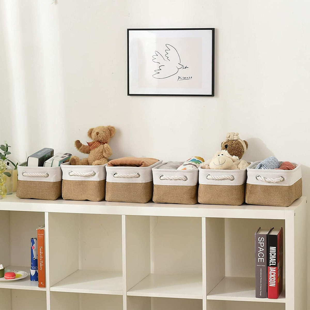Small Baskets for Organizing, [6 PCS] Collapsible Storage Baskets for Shelves, Storage Bins Boxes Cubes for Clothes Books