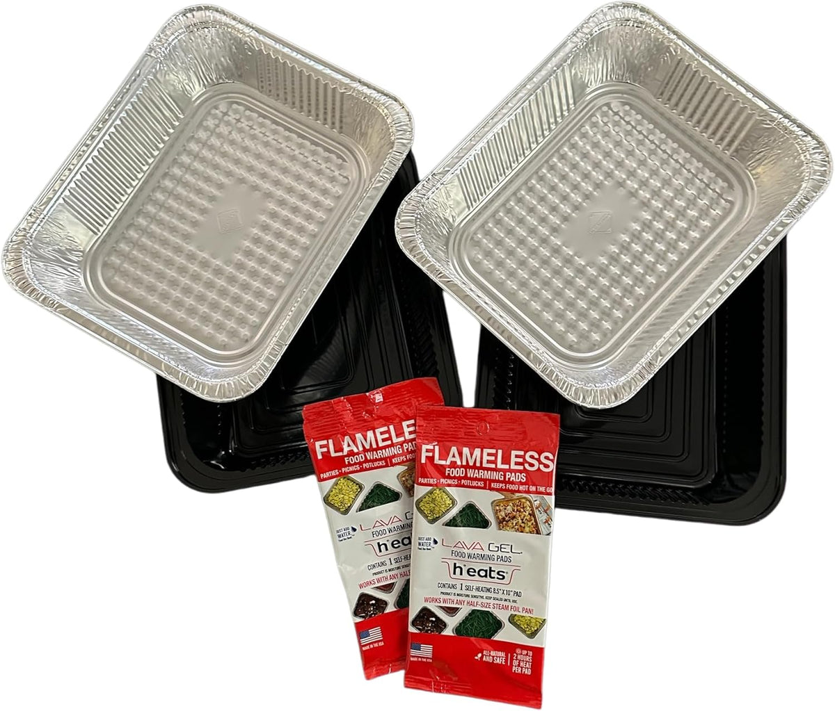 Flame-Free Catering Heat Pads & Buffet Kits – Sustainable Natural Mineral Food Warming Solution for Full & Half Pans (Party Kit/Pack of 8)