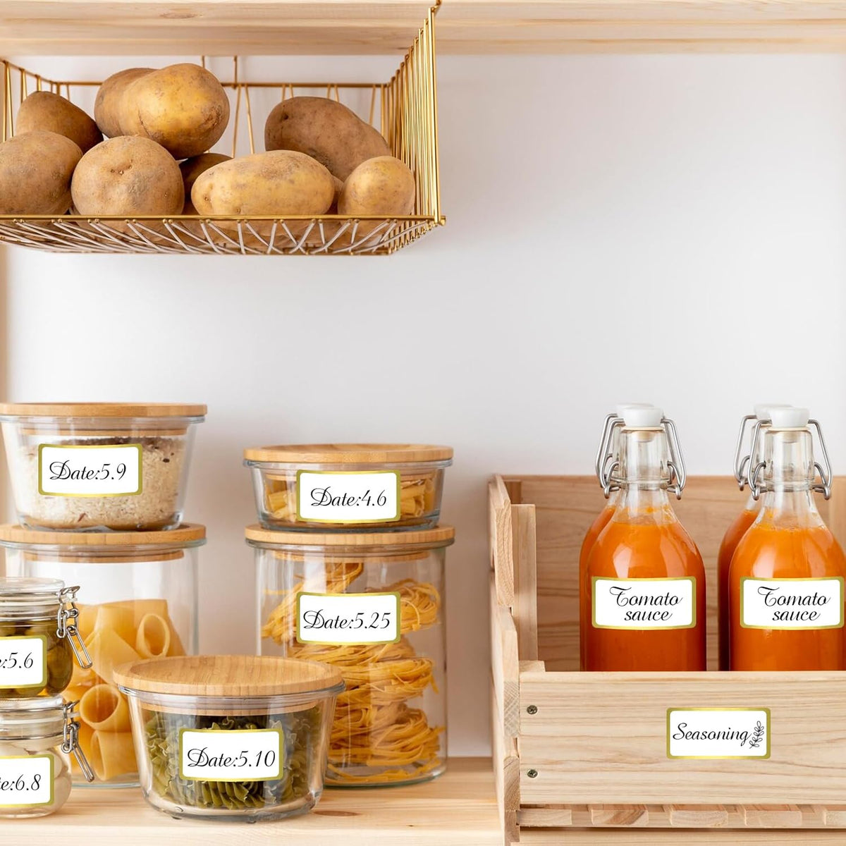 600 Golden Border Removable Freezer Labels Water Oil Resistant with Perforation Line for Food Containers Jars Pantry Organization (Ink Quick-Dry，1” x 2”)