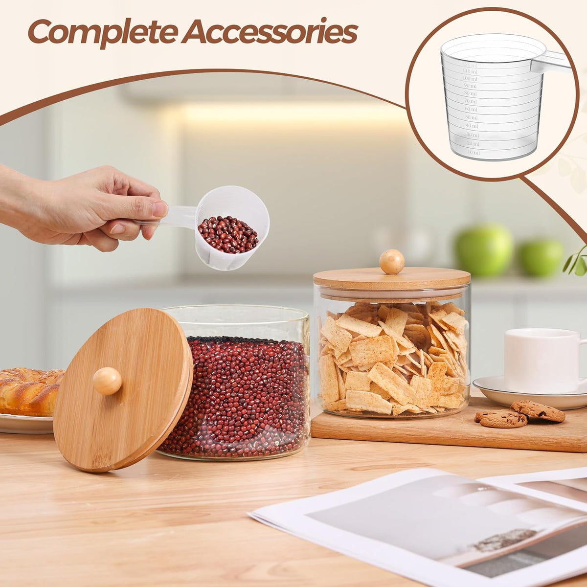 ComSaf Half Gallon Cookie Jar, Large Glass Jar with Lid Set of 2, 64 OZ Glass Food Storage Containers, Flour Sugar Storage Containers for Candy Cereal Nuts Beans, Canisters Sets for The Kitchen