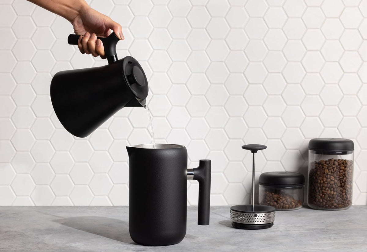 Fellow Corvo EKG Electric Tea Kettle - Electric Pour Over Coffee and Tea Pot-Quick Heating Electric Kettles-Temperature Control & Built-In Brew Timer-Matte Black with Walnut Handle-0.9 Liter
