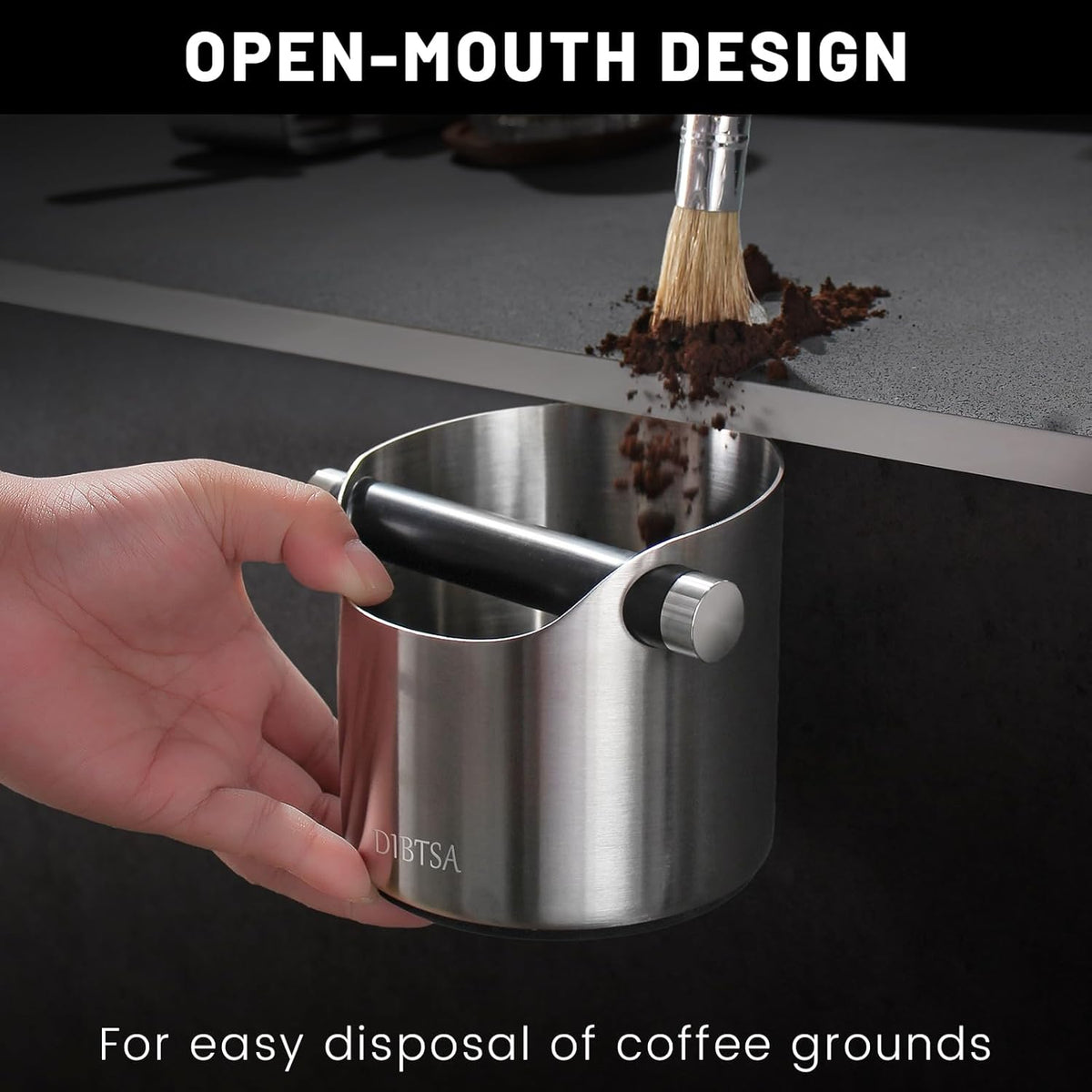 Espresso Knock Box, Stainless Steel coffee grounds container, Espresso grounds knock box With Non-slip Base and Removable Bar