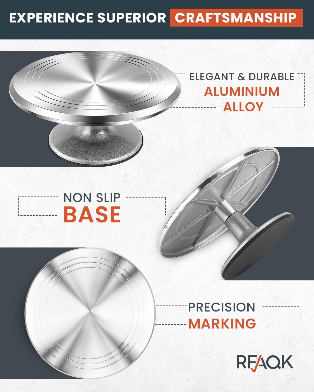 RFAQK 50PCs Cake Decorating Supplies Kit with 12" Aluminum Rotating Cake Turntable Stand, Professional Leveler, Straight & Offset Spatulas, 12 Numbered Icing Tips & Bags