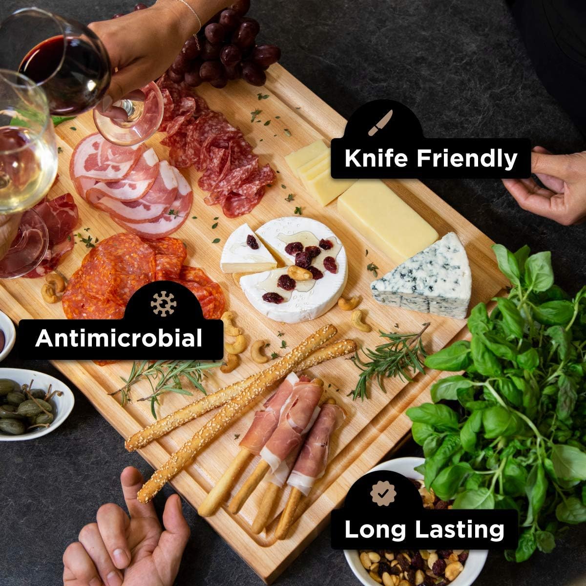 Extra Large XL Cutting Board from North American Maple - Heavy Reversible Butcher Block with Juice Groove for Cutting Meat and Juicy Veggies Easily - Maple Chopping Board - 24x18x1.5 inches