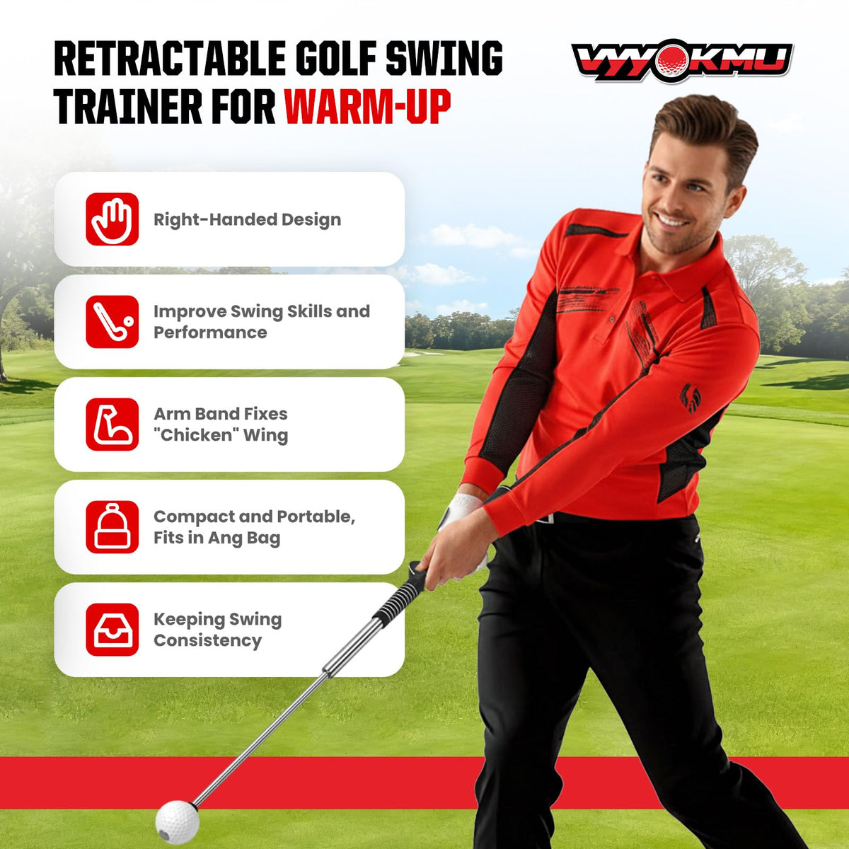 VYYOKMU Tempo Stick Golf for Right Hand, Retractable Golf Swing Trainer