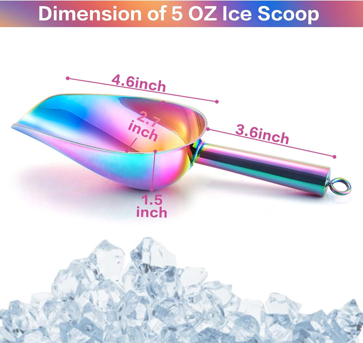 TeamFar Ice Scoop, 5oz Stainless Steel Canister Small Ice Candy Scoop for Kitchen Dispenser Buffet Jars, Healthy & Sturdy, Multi-use & Mirror Finish, Dishwasher Safe-2 PCS