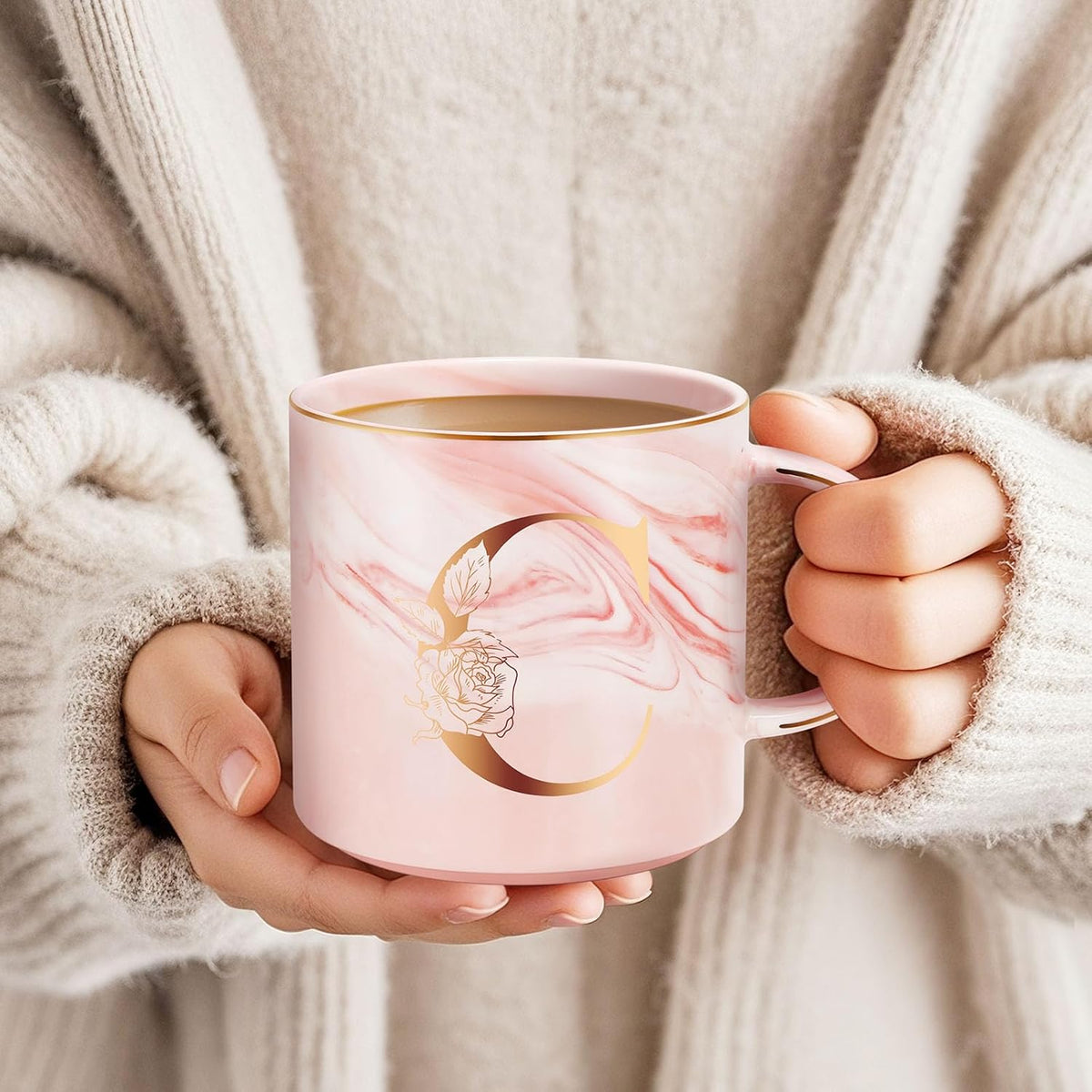 Personalized Gifts for Women Coffee Mug, Initial Customized Gift Monogrammed A-Z Coffee Mug 12 OZ, Christmas Anniversary Birthday Gifts for Women Mom Grandma Friend Sister Wife(C)