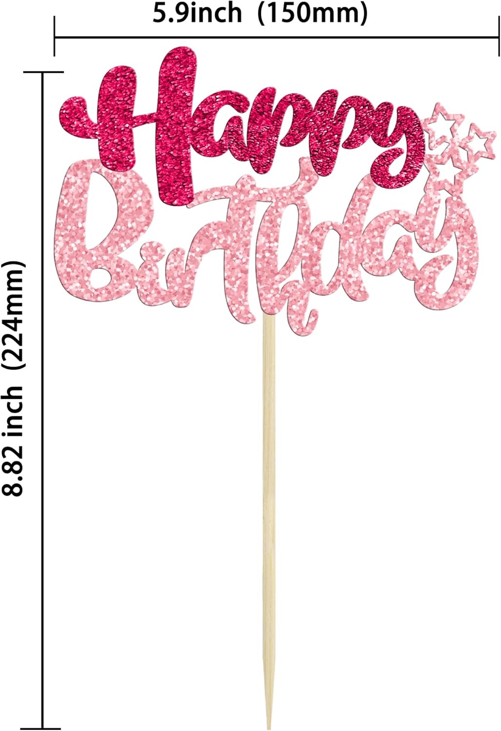 Ephlyn 24Pcs Happy Birthday Cupcake Toppers Double Layer Glitter Happy Birthday Cake Decorations for Celebrating Baby Shower Theme Kids Boys Girls Birthday Anniversary Party Supplies Rose Red Pink