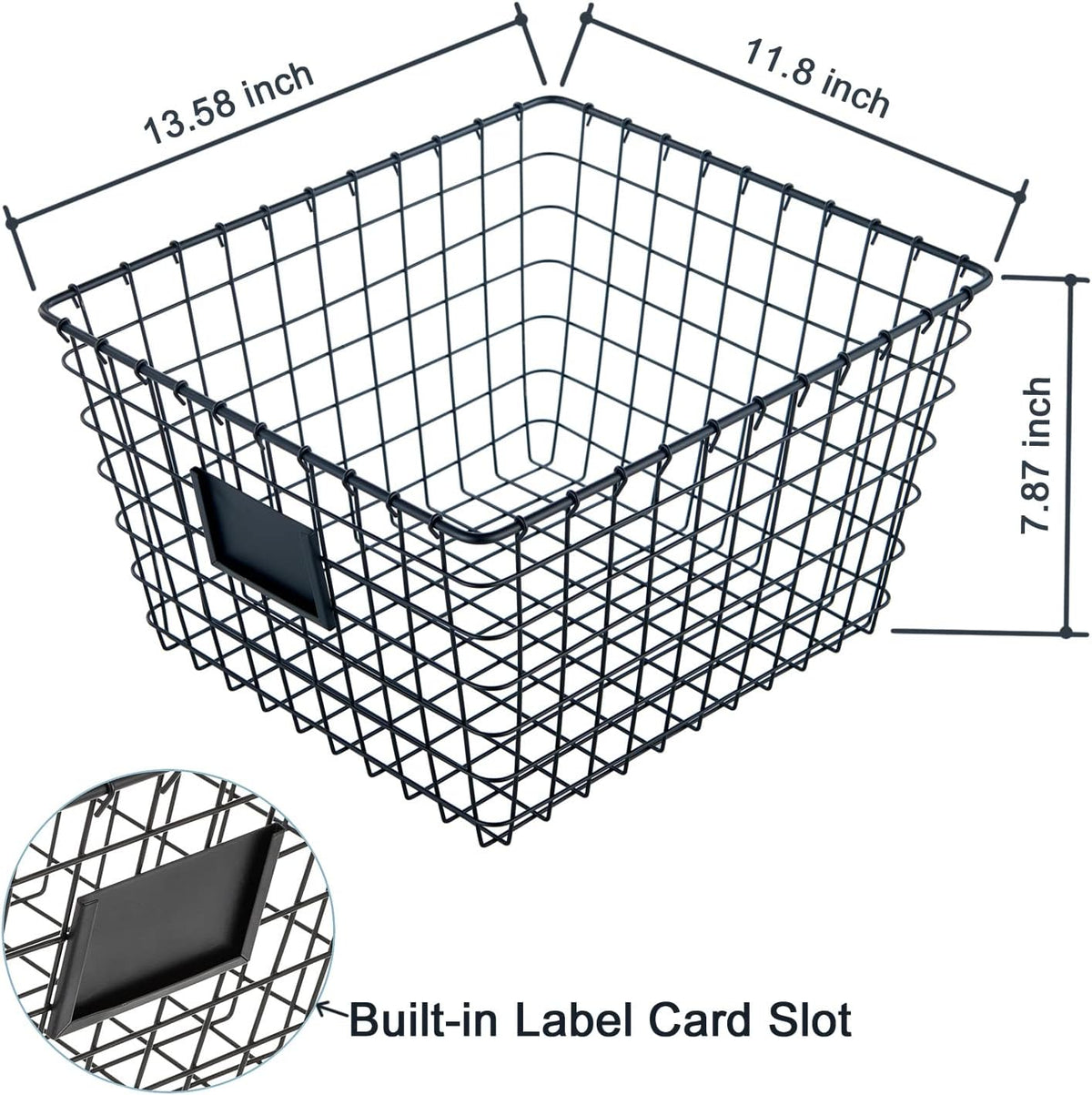 4 Pack【Extra Large】 Wire Handmade Storage Basket for Organizing Household Goods,Pantry Organization,Bathroom countertop,Laundry,Wardrobe Storage Basket,Black