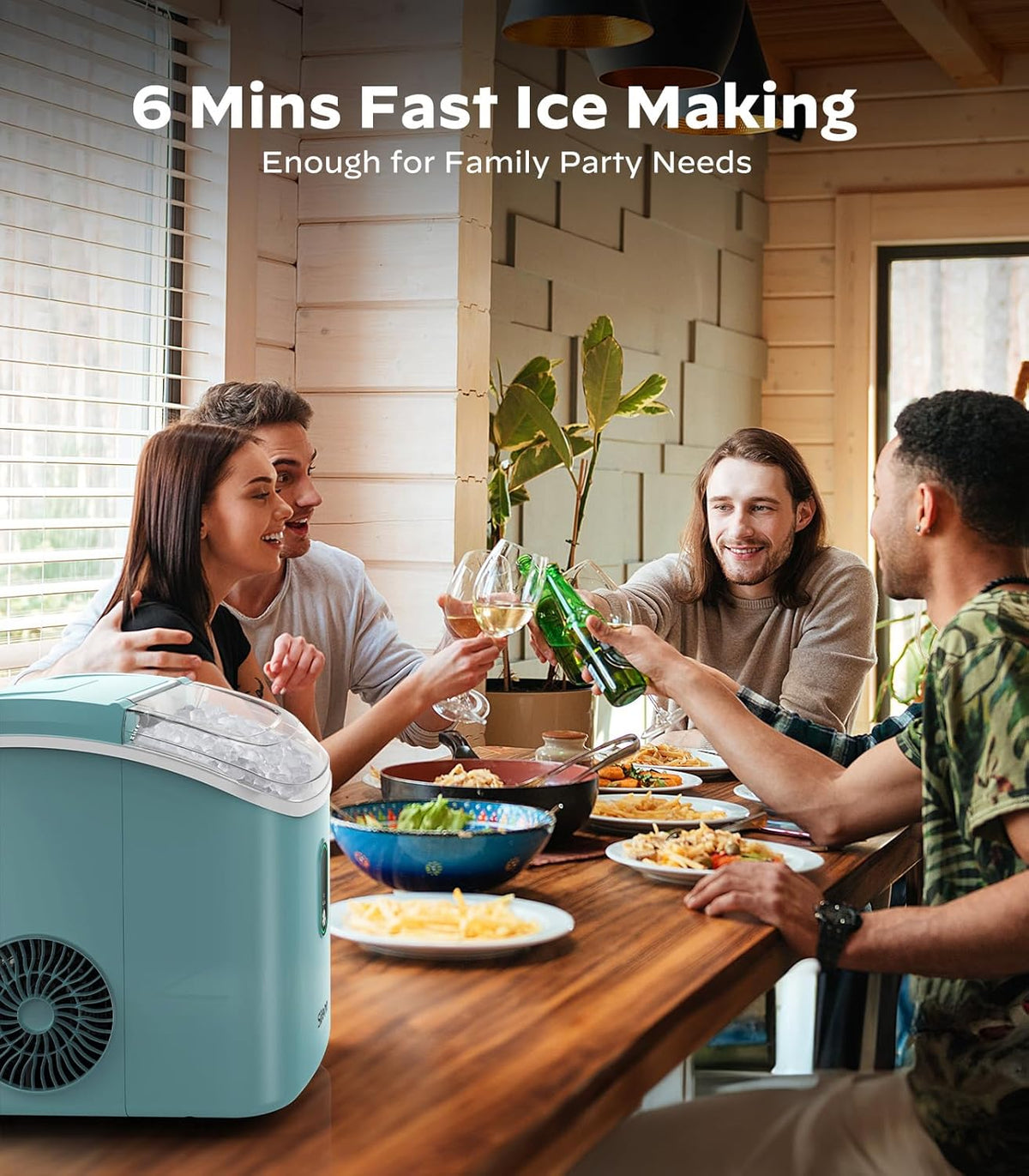 Silonn Nugget Ice Maker Countertop, Portable Pellet Ice Machine with Self-Cleaning Function, Sonic Ice Maker Produces 33lbs of Chewable Ice in 24 Hours, Ideal for Home Kitchen and Office, Green