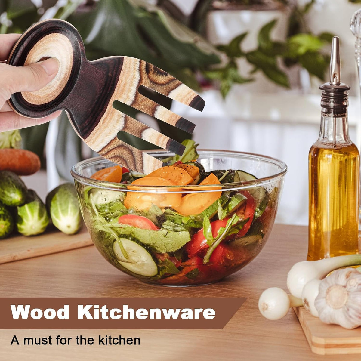 Salad Tongs, Salad Hand, Pakkawood Salad Tongs for Serving, Serving Utensils Set Salad Servers Set Kitchen Cooking Utensil
