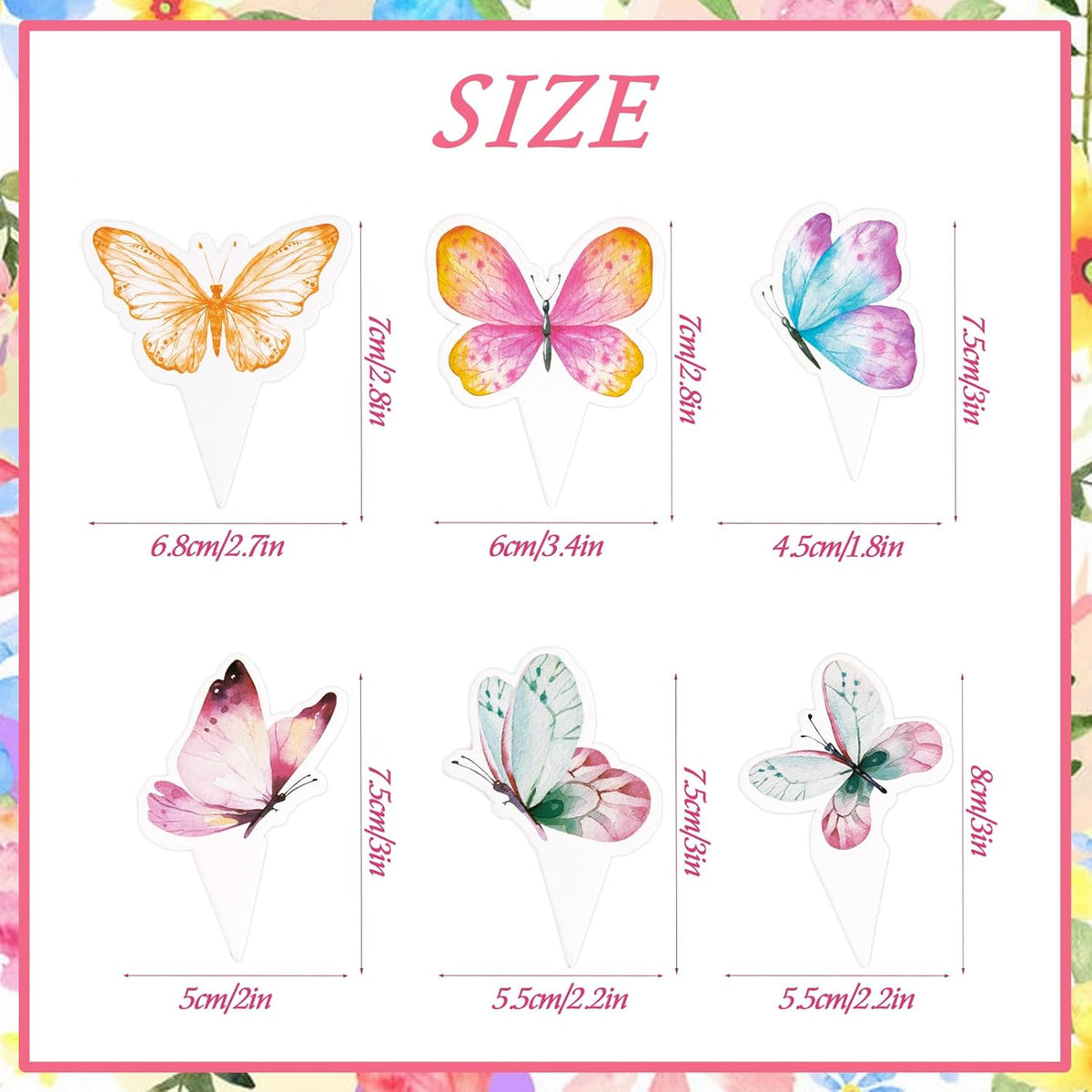 12PCS Butterfly Cupcake Toppers Birthday Decorations Premium Colorful Cake Decoration for Girls Birthday Party Theme Baby Shower Supplies
